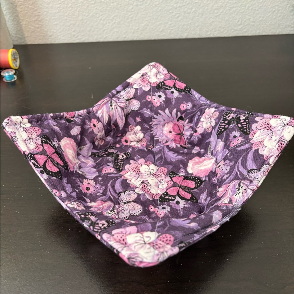 Floral Purple and Pink Fabric Bowl Cozy Microwaveable - Picture 1 of 1